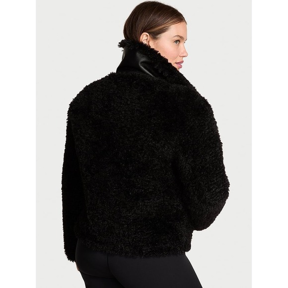 Victoria Secret Cozy Faux Shearling Jacket Black Zipper Closure XL New W/ Tags - Picture 2 of 7